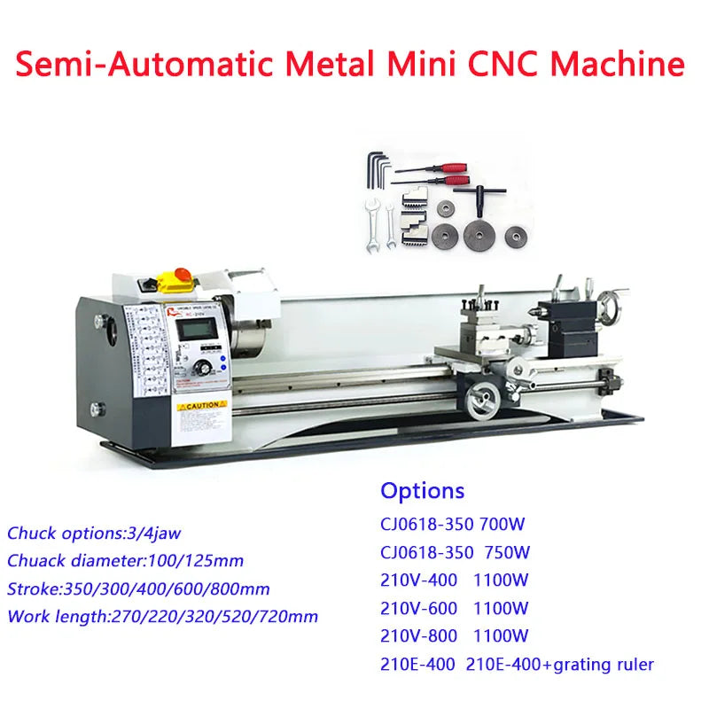 700W to 1100W Semi-Automatic Threading & Turning CNC Metal Lathe Machine