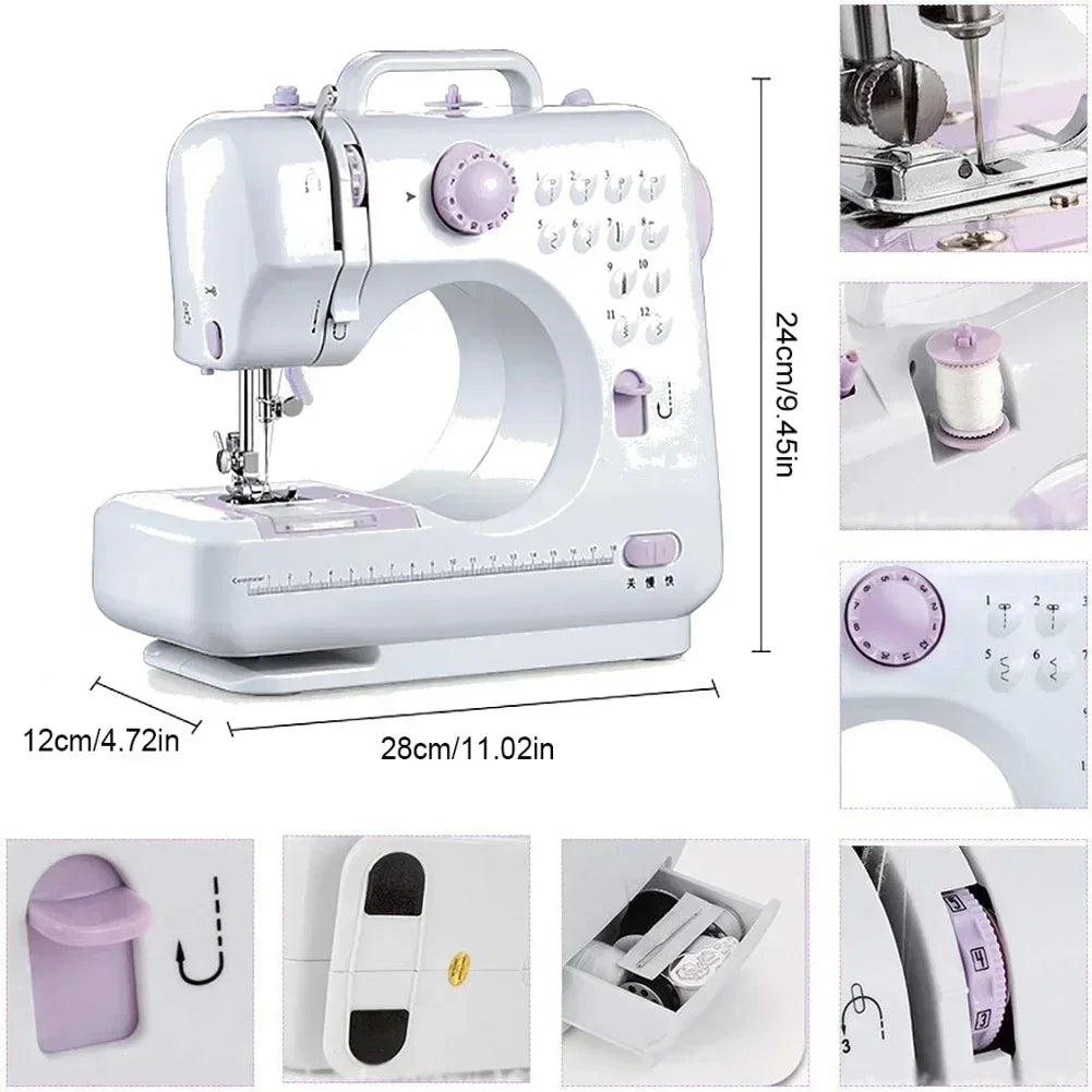 Compact Mini Sewing Machine With 12 Built-In Stitches