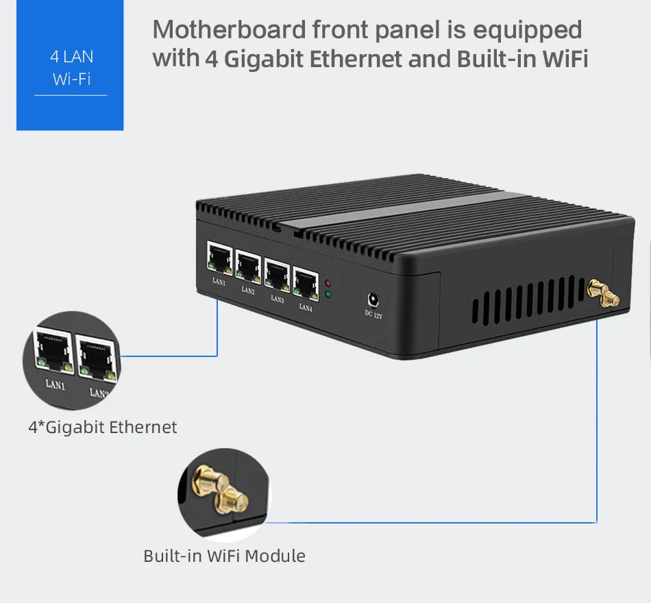 BEBEPC 4LAN Fanless Mini PC Firewall Router