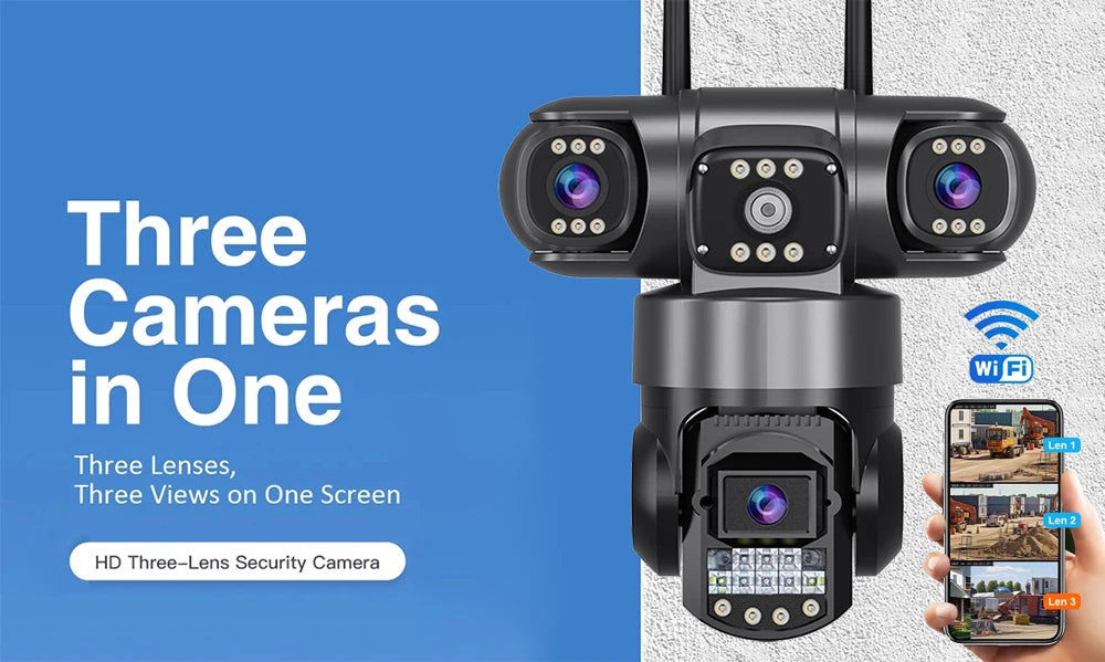V380 Pro WiFi IP Camera Outdoor 12MP 6K Triple Lens Security Camera