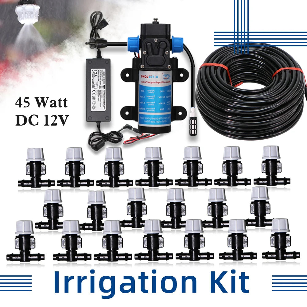 5–50M 45W Pump Self-Priming Irrigation System Garden Spray Cooling Kit.