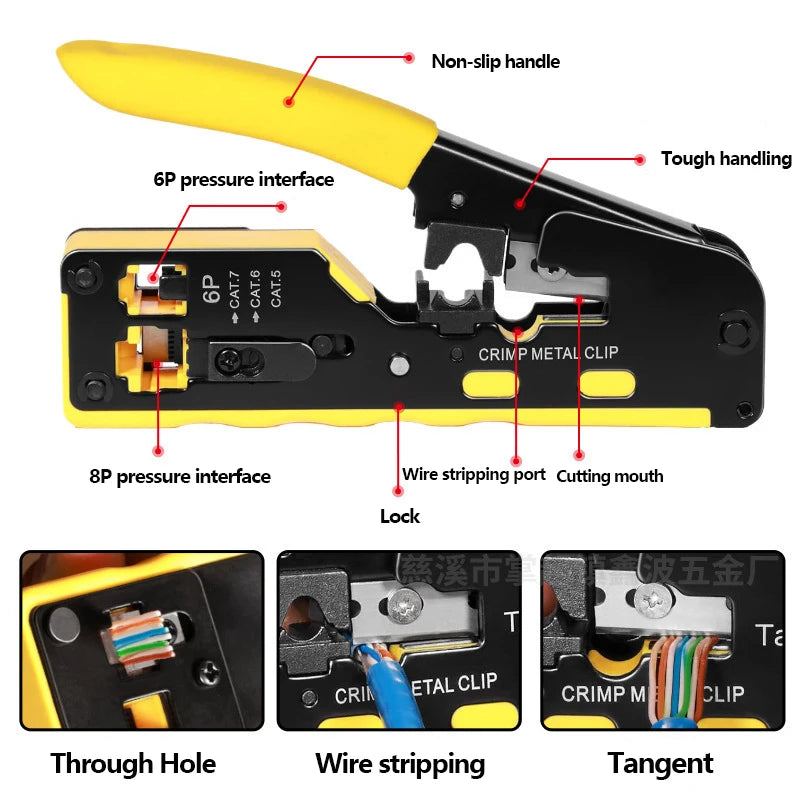 All-in-One RJ45/RJ12/RJ11 Pass-Through Network Cable Crimping Tool