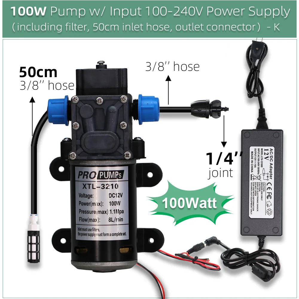 5–50M 45W Pump Self-Priming Irrigation System Garden Spray Cooling Kit.