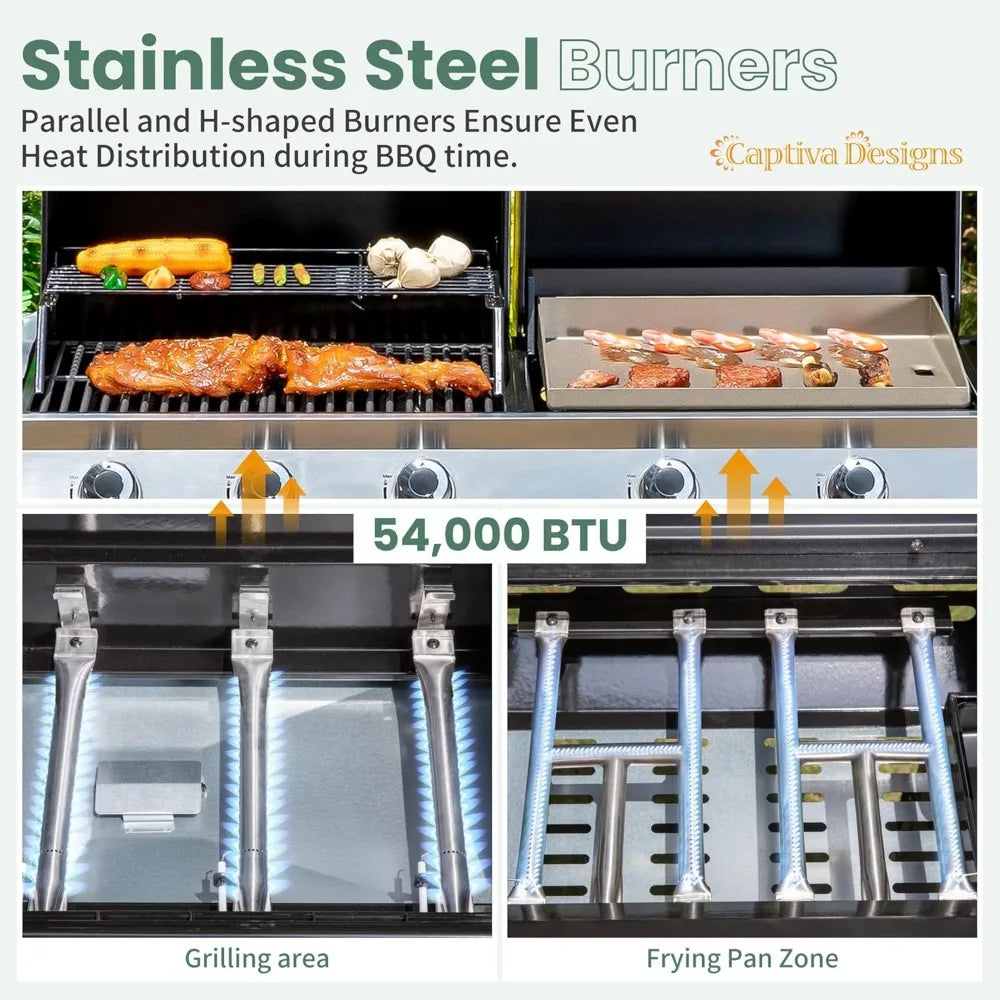 Propane Gas Griddle Grill Combo with Porcelain-Enameled Cast Iron Grate & Cast Iron Pan
