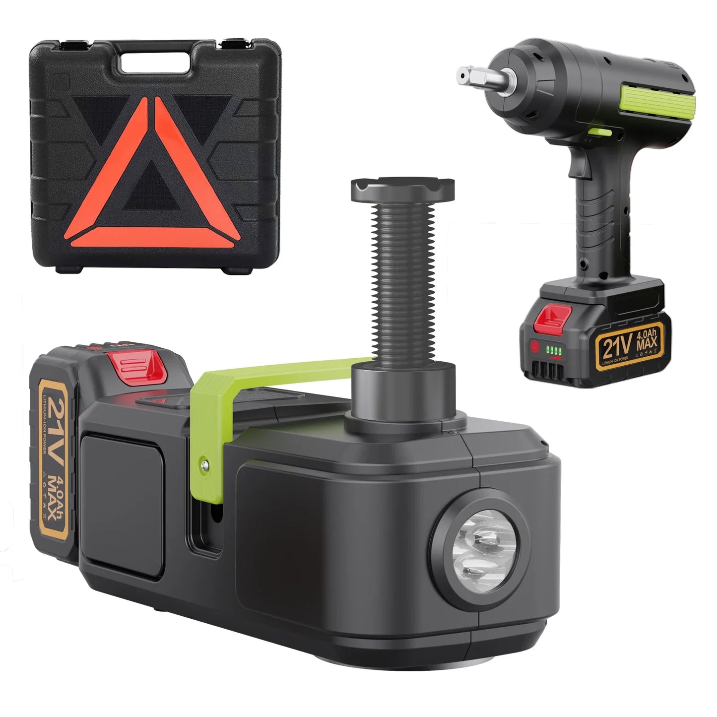 12V Cordless Electric Car Jack Kit with Wrench Air Pump & 2 Batteries – Lifts Up to 5 Tons
