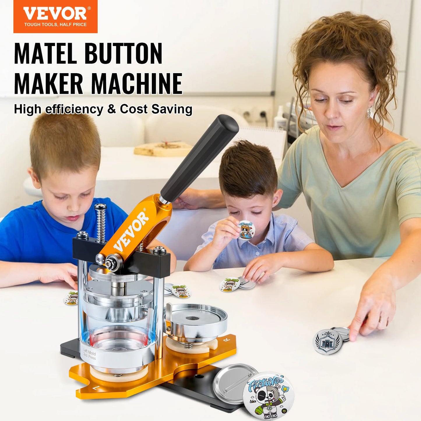 VEVOR 3-Inch Button Maker Kit with 100 Pieces, Circle Cutter, and Bonus Magic Book