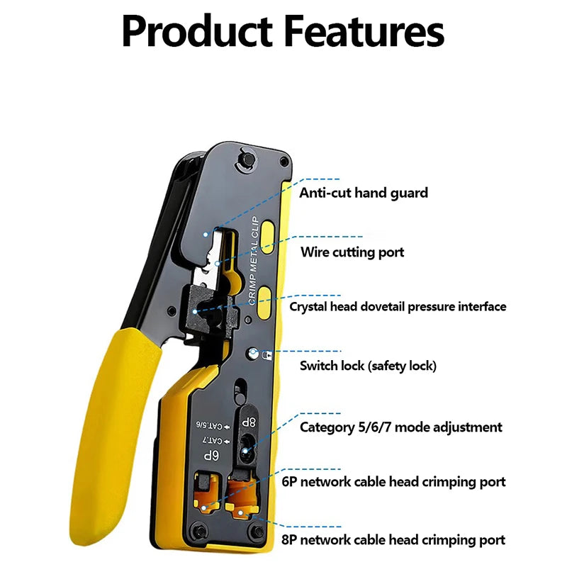 All-in-One RJ45/RJ12/RJ11 Pass-Through Network Cable Crimping Tool