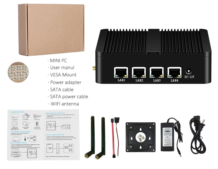 BEBEPC 4LAN Fanless Mini PC Firewall Router