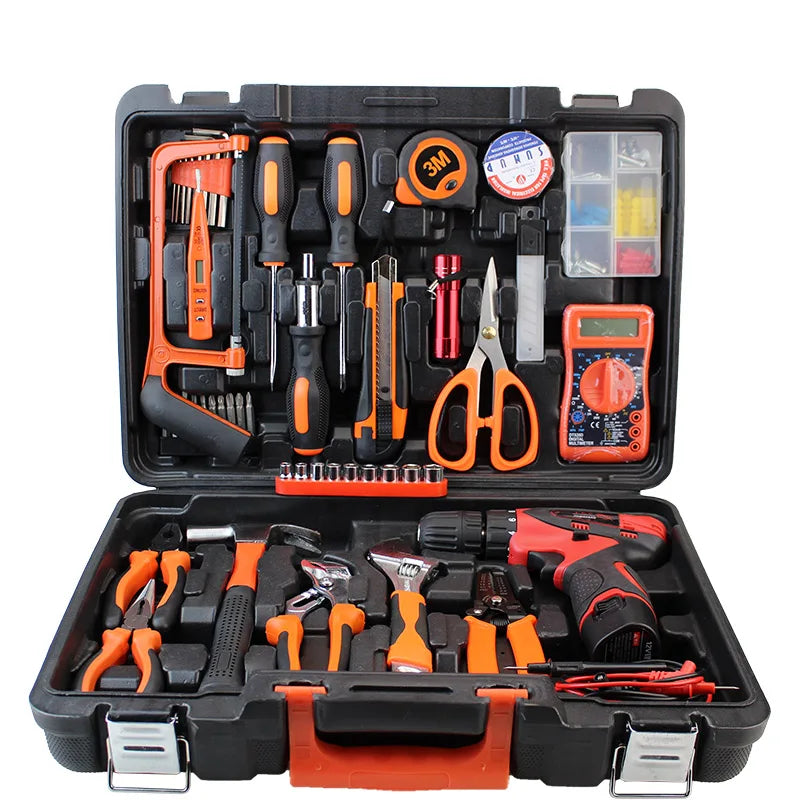 56PCS Cordless Electrician Tool Set with 12V/21V Drill & Multimeter