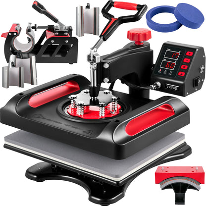 8-in-1 12" x 15" Combo Heat Press Machine with 360° Swing-Away Design T-Shirt, Mug, Cap, Plate & Pot Transfer Printer Kit