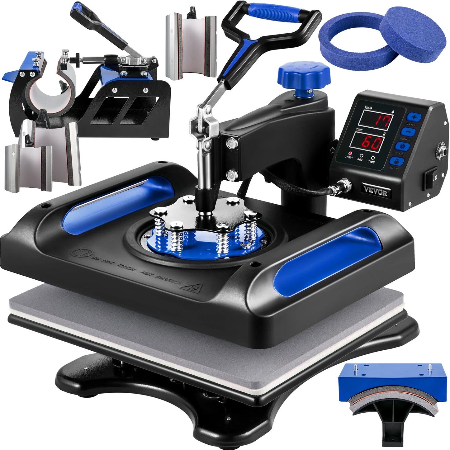 8-in-1 12" x 15" Combo Heat Press Machine with 360° Swing-Away Design T-Shirt, Mug, Cap, Plate & Pot Transfer Printer Kit