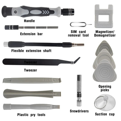 115-in-1 Precision Screwdriver & Electronics Repair Kit with Magnetic Bits, Extension Shaft, and Disassembly Tools