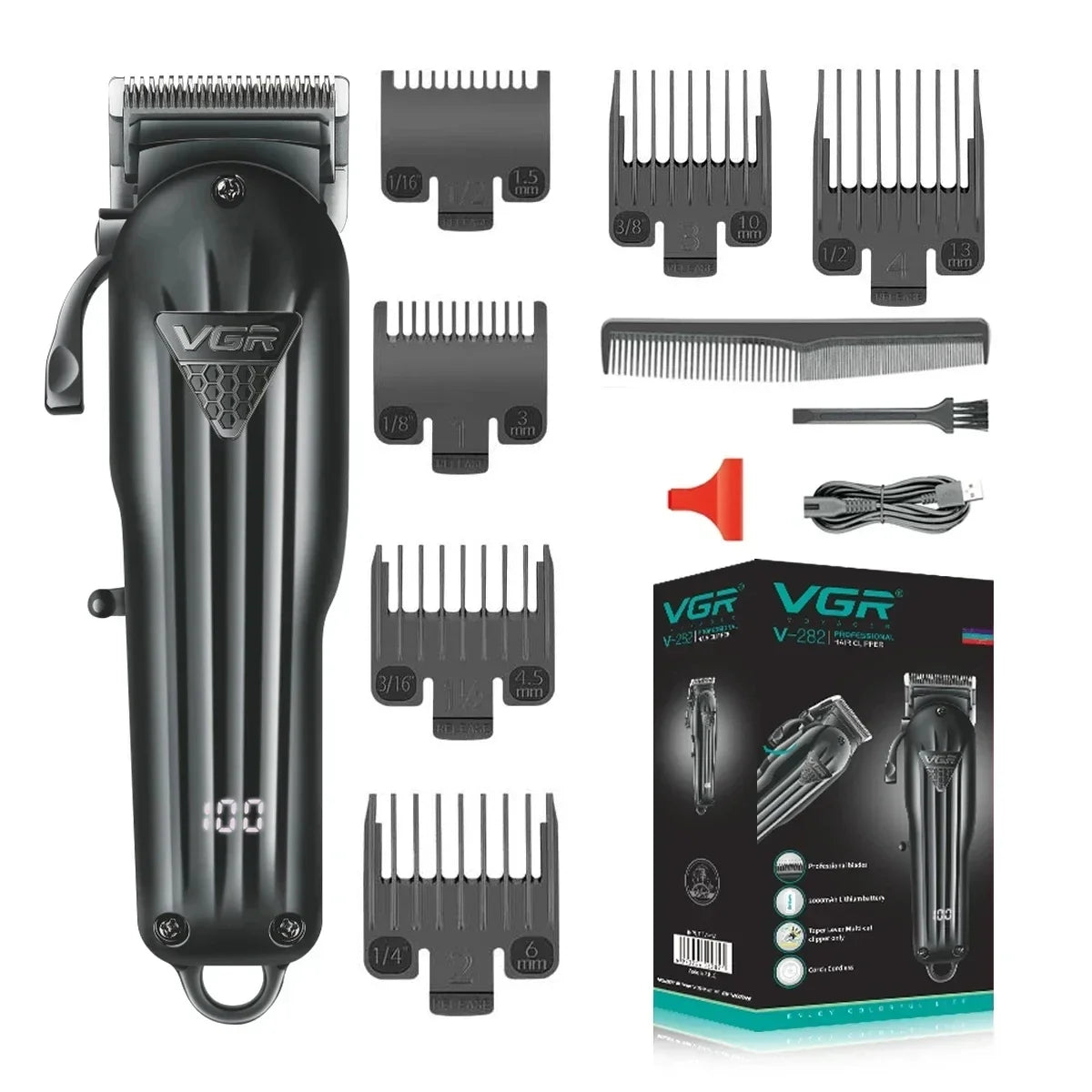 VGR V-282 Professional Cordless Hair Clipper with LED Display and Precision Blades