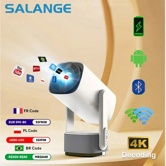 Salange K2 Smart 4K Projector with Built-in Battery and Bluetooth Speaker