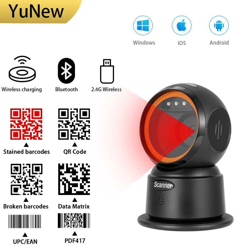 Omnidirectional 1D/2D QR Desktop Barcode Scanner