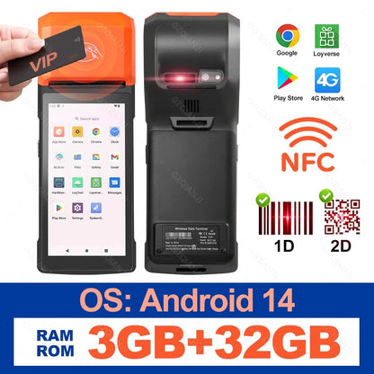 Android 8.1/13/14 PDA Terminal POS Machine 5.0" Touch Screen Built-in 58mm Bluetooth Thermal Receipt Printer Support Wifi GPS
