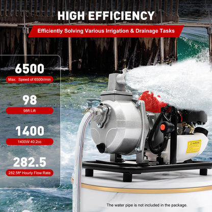 2-Stroke Portable High-Lift Transfer Pump for Irrigation, Drainage, Emergency Flooding