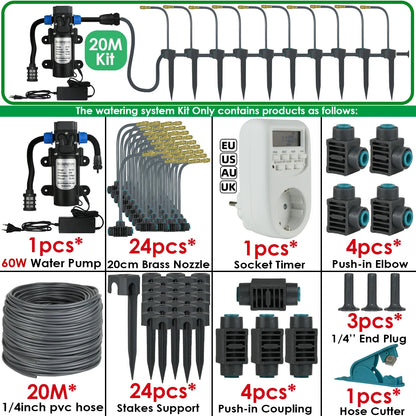 5M-30M Garden Watering System Self-priming Pump Timer 360° Bendable Mist Brass Cooling Sprinkler Drip Irrigation Kit Pot Bonsai