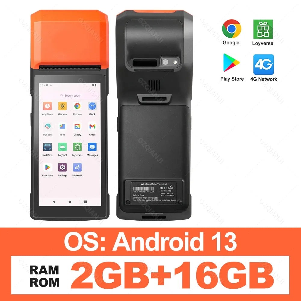 Android 8.1/13/14 PDA Terminal POS Machine 5.0" Touch Screen Built-in 58mm Bluetooth Thermal Receipt Printer Support Wifi GPS