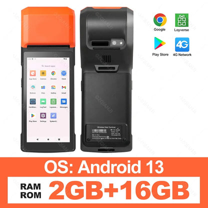 Android 8.1/13/14 PDA Terminal POS Machine 5.0" Touch Screen Built-in 58mm Bluetooth Thermal Receipt Printer Support Wifi GPS