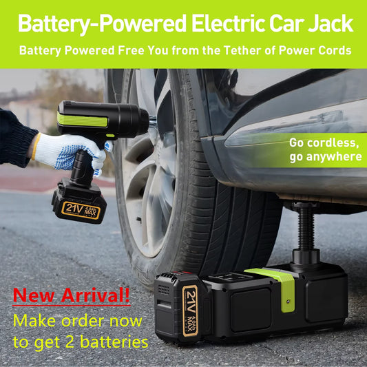 12V Cordless Electric Car Jack Kit with Wrench Air Pump & 2 Batteries – Lifts Up to 5 Tons