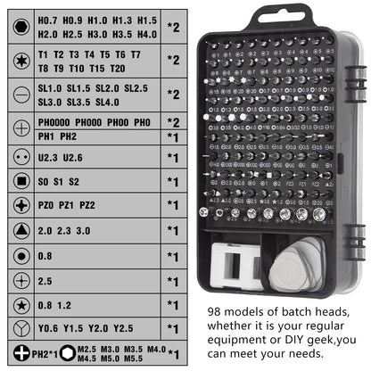 115-in-1 Precision Screwdriver & Electronics Repair Kit with Magnetic Bits, Extension Shaft, and Disassembly Tools