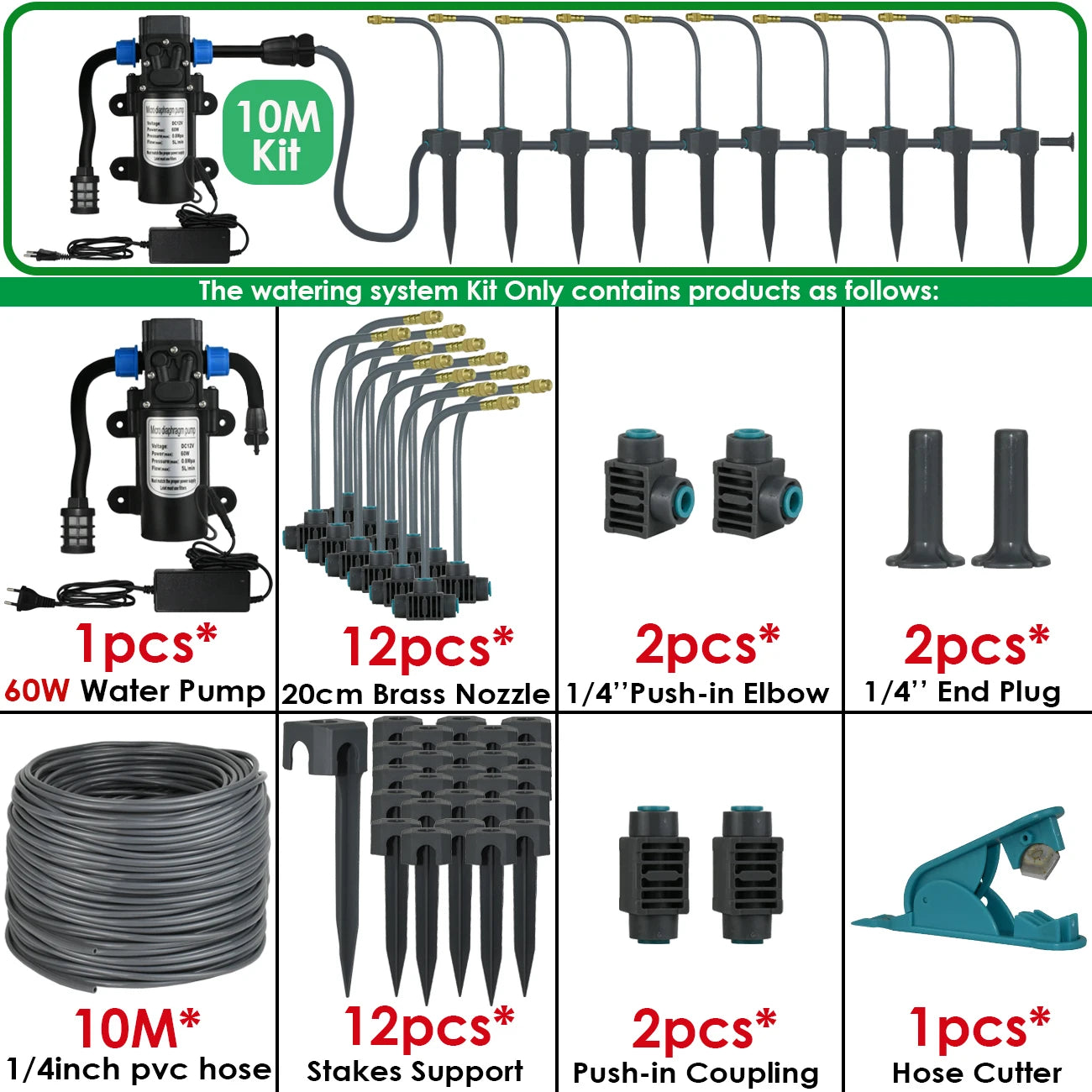 5M-30M Garden Watering System Self-priming Pump Timer 360° Bendable Mist Brass Cooling Sprinkler Drip Irrigation Kit Pot Bonsai