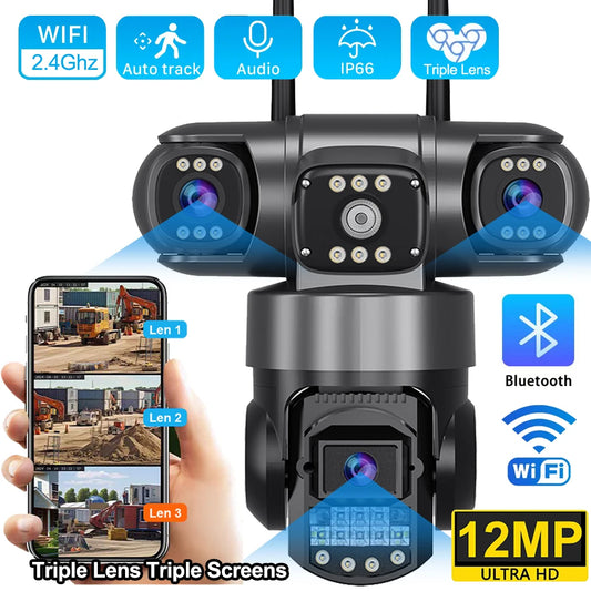 V380 Pro WiFi IP Camera Outdoor 12MP 6K Triple Lens Security Camera