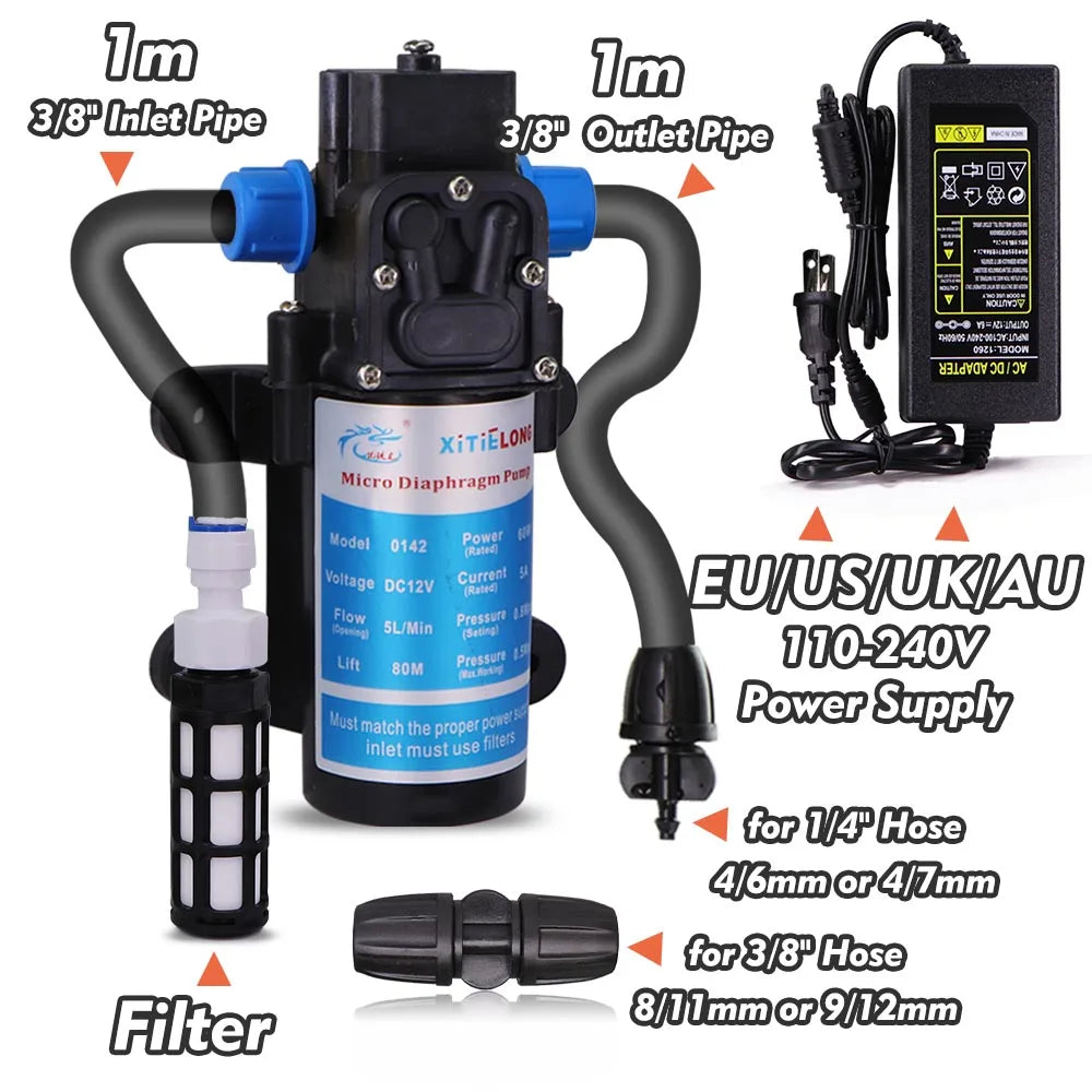 45/60/80/100W Water Pressure Diaphragm Self-priming Pump with 110-240V Power Supply Kit