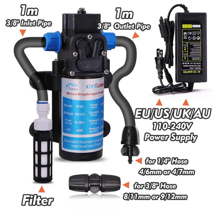 45/60/80/100W Water Pressure Diaphragm Self-priming Pump with 110-240V Power Supply Kit