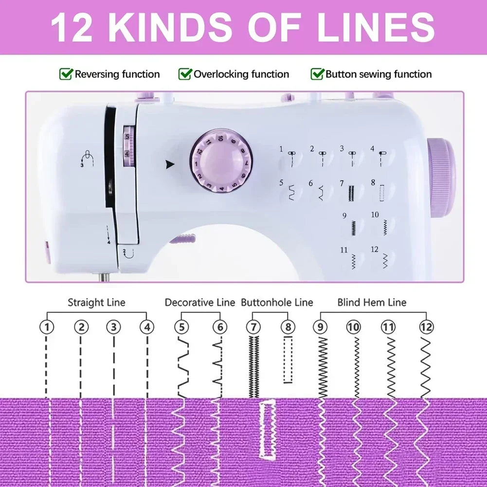 Compact Mini Sewing Machine With 12 Built-In Stitches