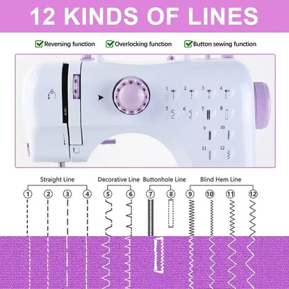 Compact Mini Sewing Machine With 12 Built-In Stitches