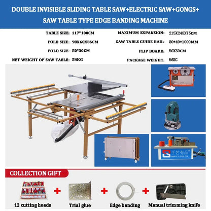 Multifunction Folding Electric Woodworking Table Saw with Sliding Guide & Stainless Steel Top