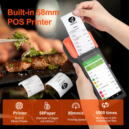 Android 8.1/13/14 PDA Terminal POS Machine 5.0" Touch Screen Built-in 58mm Bluetooth Thermal Receipt Printer Support Wifi GPS