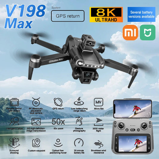 8k professional HD camera  WiFi/5G Brushless XIAOMI MIJIA V198 MAX GPS Drone Foldable Quadcopter