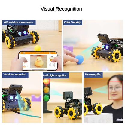 MiniAuto 4WD Programmable Mecanum Robot Car with AI Vision and Bluetooth Control