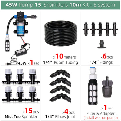 5–50M 45W Pump Self-Priming Irrigation System Garden Spray Cooling Kit.