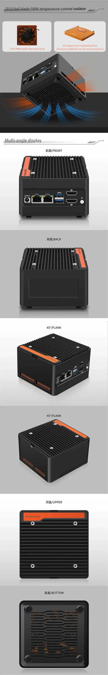 Hot 4 x NVMe Mini NAS Server 4 Bay NAS N100 3 N355 Pocket PC with Dual LAN,Dual HDMI 2.0,USB3.2 Gen2,Support BT5.4/WiFi6/WiFi7