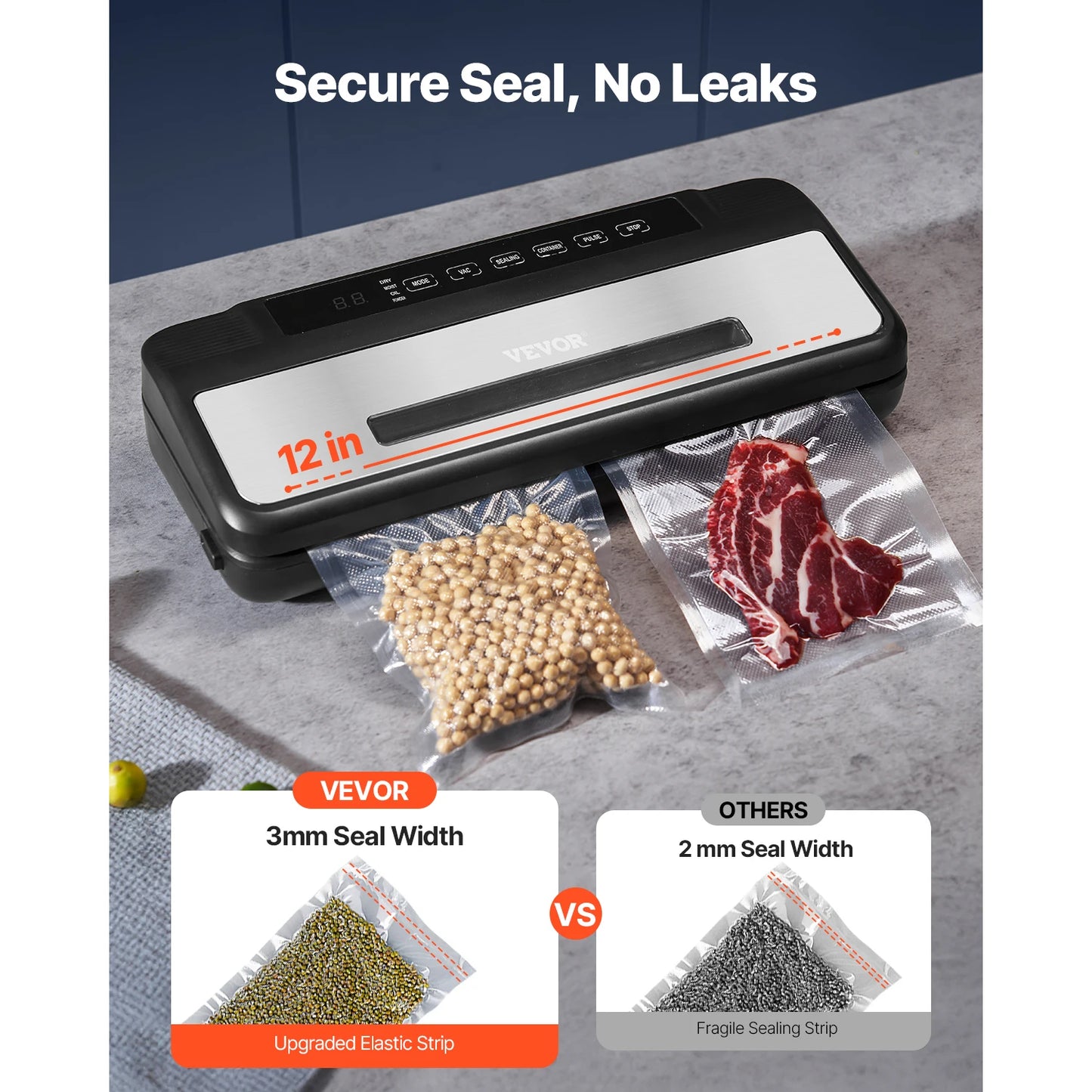 80Kpa 120W Electric Vacuum Sealer Machine 7-in-1 Dry/Wet Food Sealer with Built-in Cutter Knife