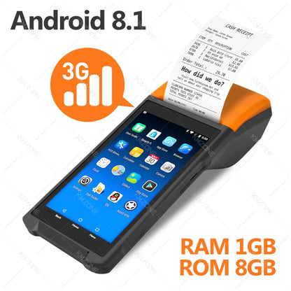 Android 8.1/13/14 PDA Terminal POS Machine 5.0" Touch Screen Built-in 58mm Bluetooth Thermal Receipt Printer Support Wifi GPS