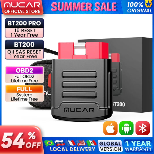 MUCAR BT200/BT200 Pro Bluetooth OBD2 Car Scanner with Full-System Scan & Up to 15 Resets