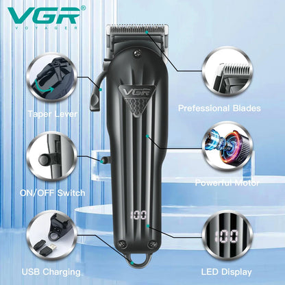 VGR V-282 Professional Cordless Hair Clipper with LED Display and Precision Blades