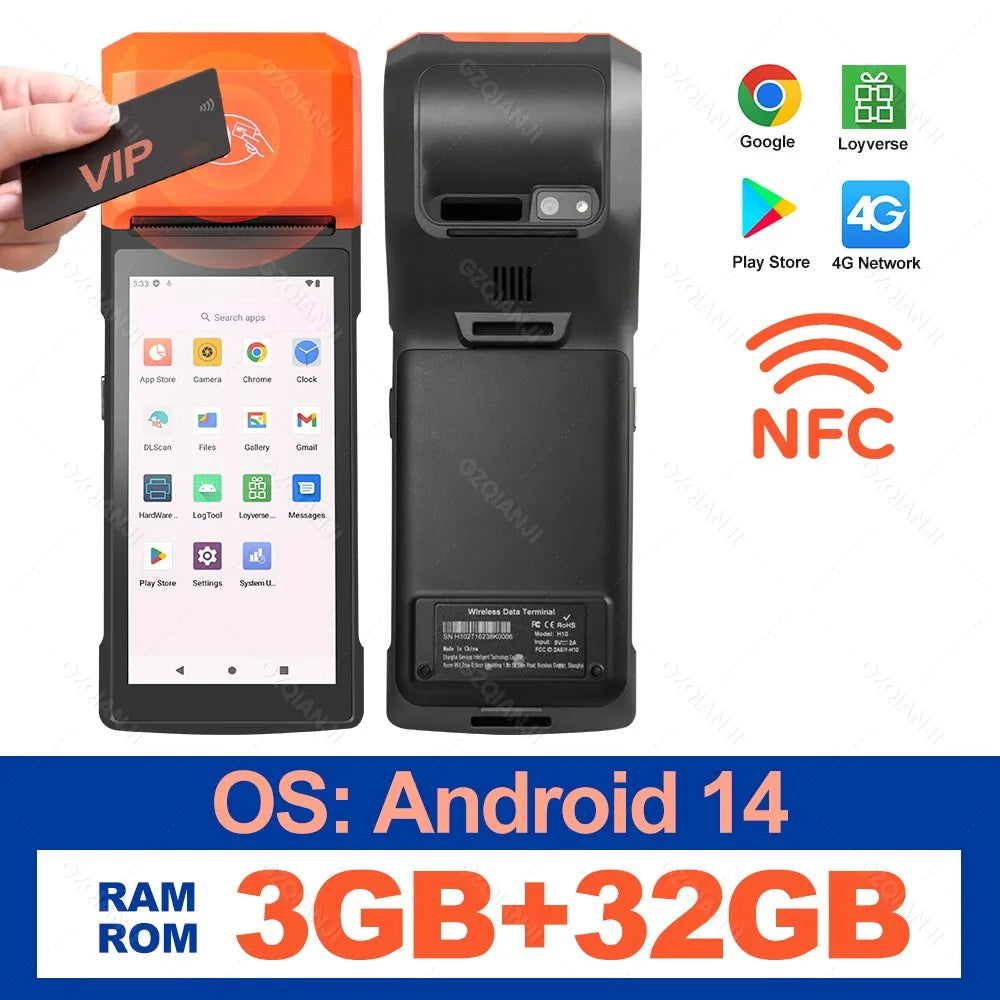 Android 8.1/13/14 PDA Terminal POS Machine 5.0" Touch Screen Built-in 58mm Bluetooth Thermal Receipt Printer Support Wifi GPS