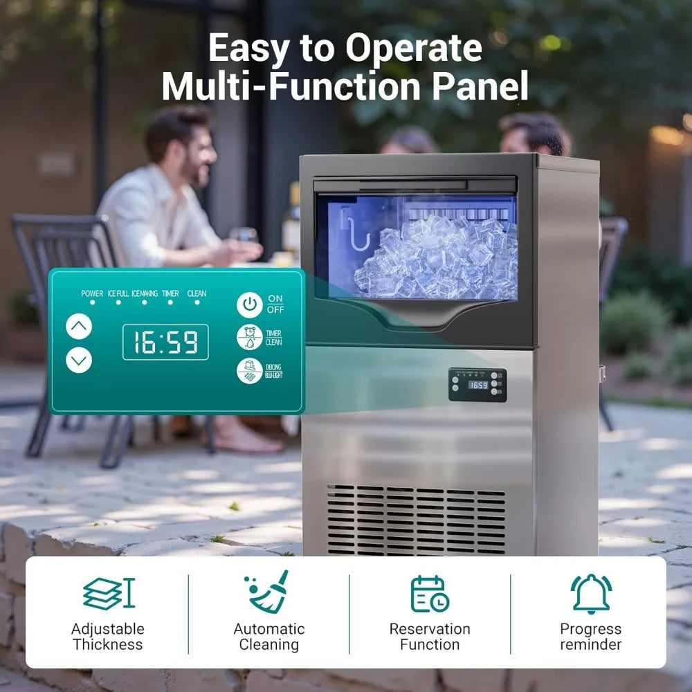 Commercial-Grade Nugget Ice Maker with Storage Bin for Home Bars, Cafés, and Restaurants