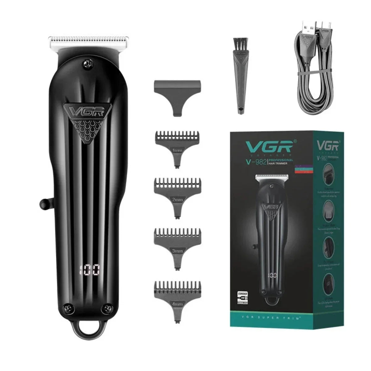 VGR V-282 Professional Cordless Hair Clipper with LED Display and Precision Blades