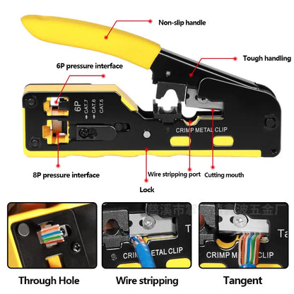 All-in-One RJ45/RJ12/RJ11 Pass-Through Network Cable Crimping Tool
