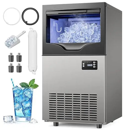 Commercial-Grade Nugget Ice Maker with Storage Bin for Home Bars, Cafés, and Restaurants