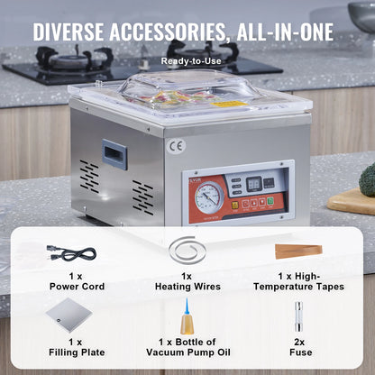 VEVOR DZ-260A Chamber Vacuum Sealer with 15.7" Sealing Length Kitchen Vacuum Packing Machine