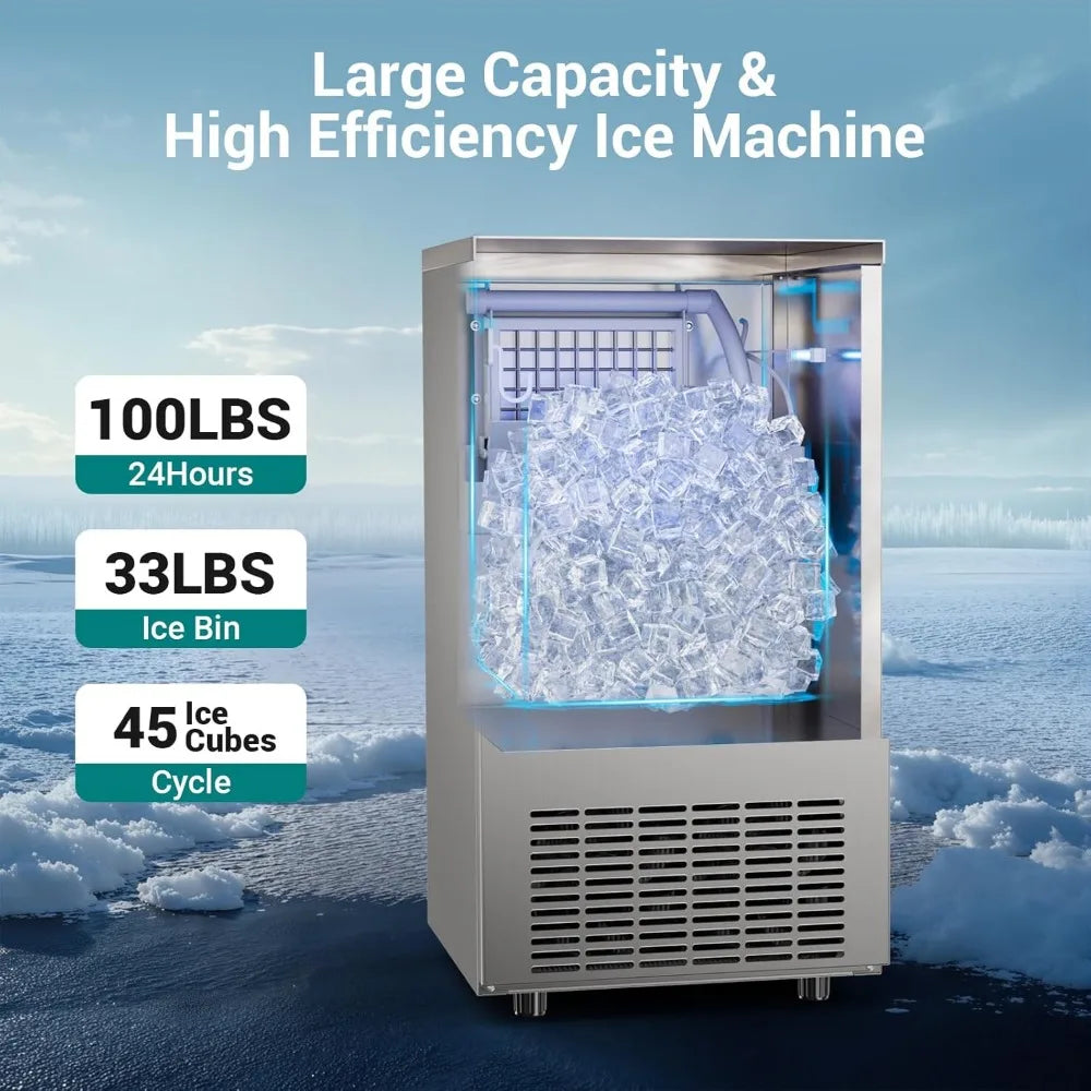 Commercial-Grade Nugget Ice Maker with Storage Bin for Home Bars, Cafés, and Restaurants