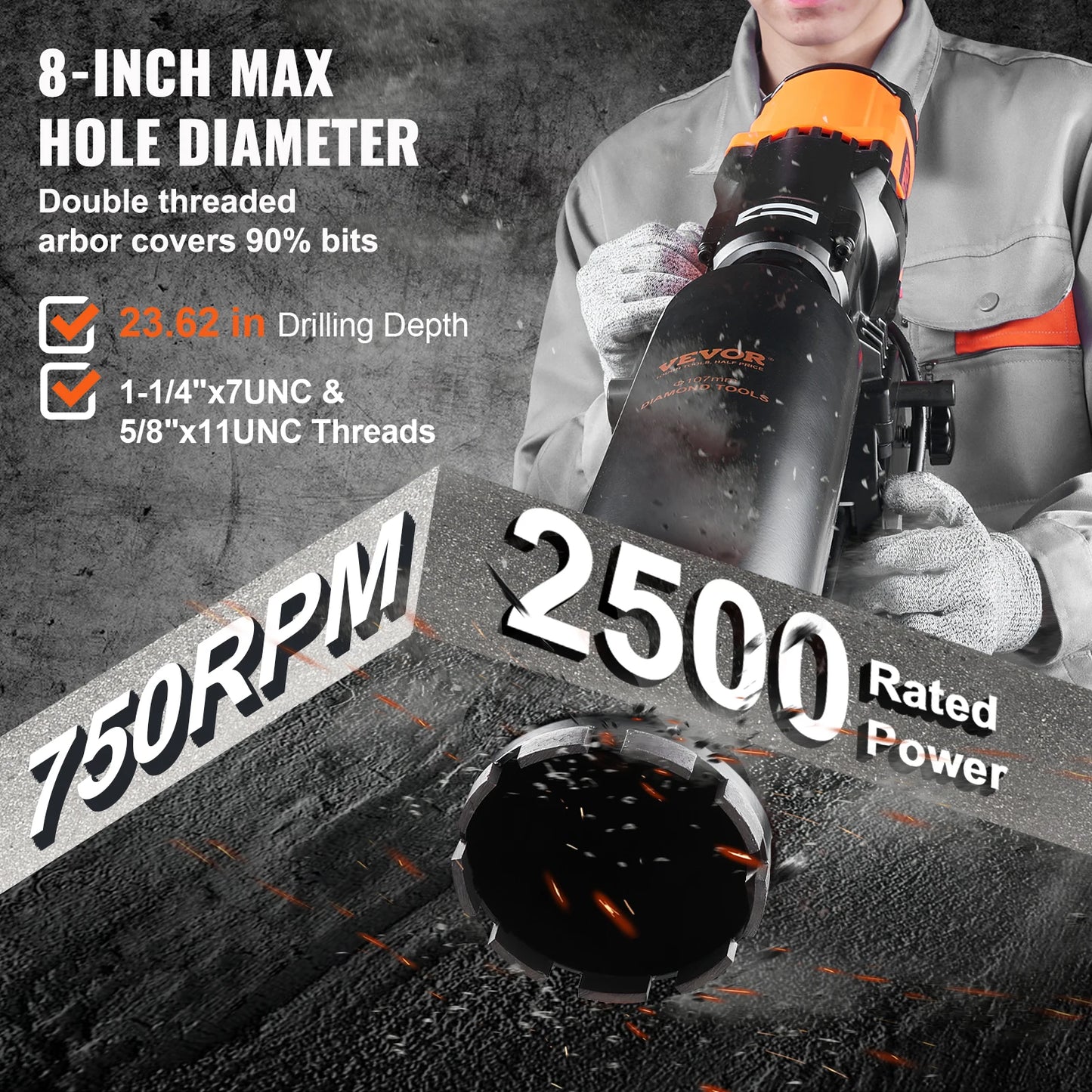 3200W 750RPM Wet/Dry Diamond Core Drill Machine